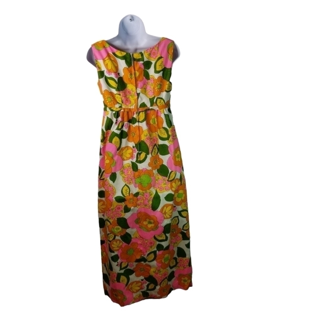 Vtg 60s bright floral hawaiian mod sleeveless maxi dress - Picture 4 of 8